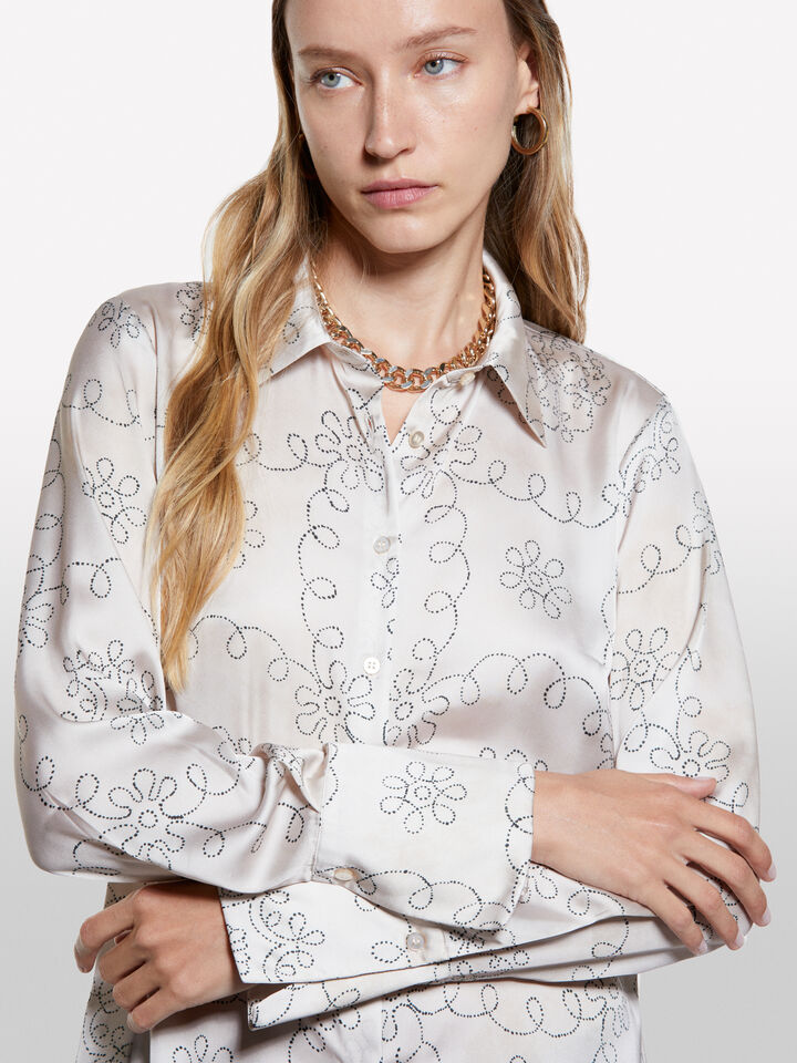 Beige shirt in printed satin - women's shirts - Beige | Sisley image number 4